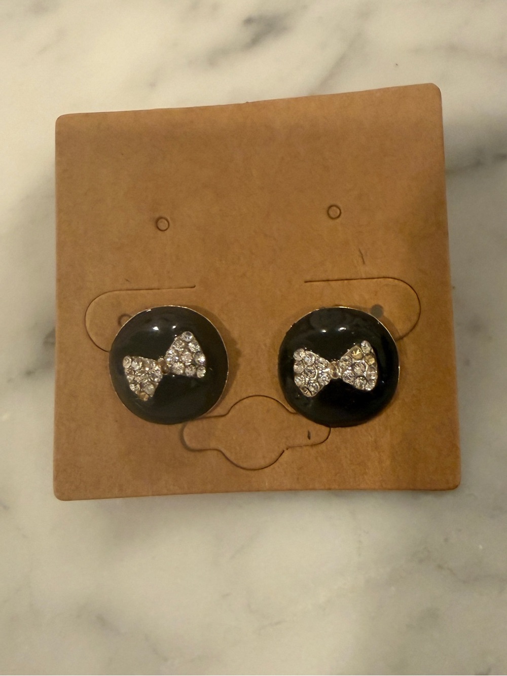 Black Bow Crystal Stud Earrings